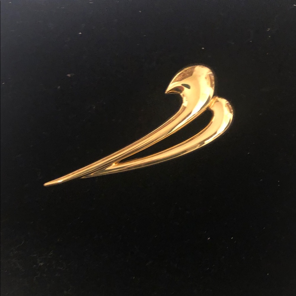 Vintage Monet Signed Gold Tone Double Swoosh Modernist Brooch Pin